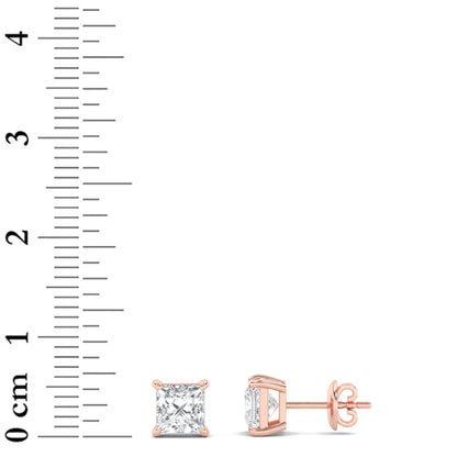 2CTW Princess Lab-Grown Diamond Prong Classic Basket Set Stud Earrings 2 Stones