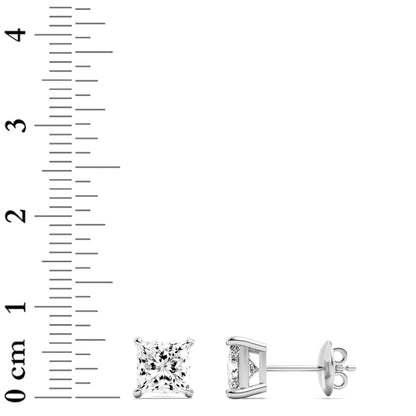 3CTW Princess Lab-Grown Diamond Prong Classic Basket Set Stud Earrings 2 Stones