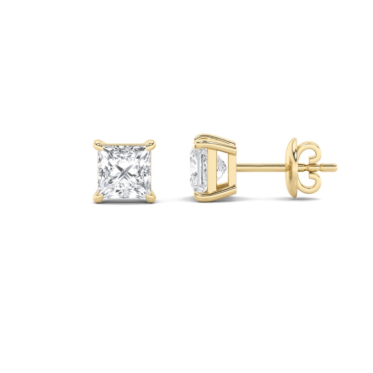 3CTW Princess Lab-Grown Diamond Prong Classic Basket Set Stud Earrings 2 Stones