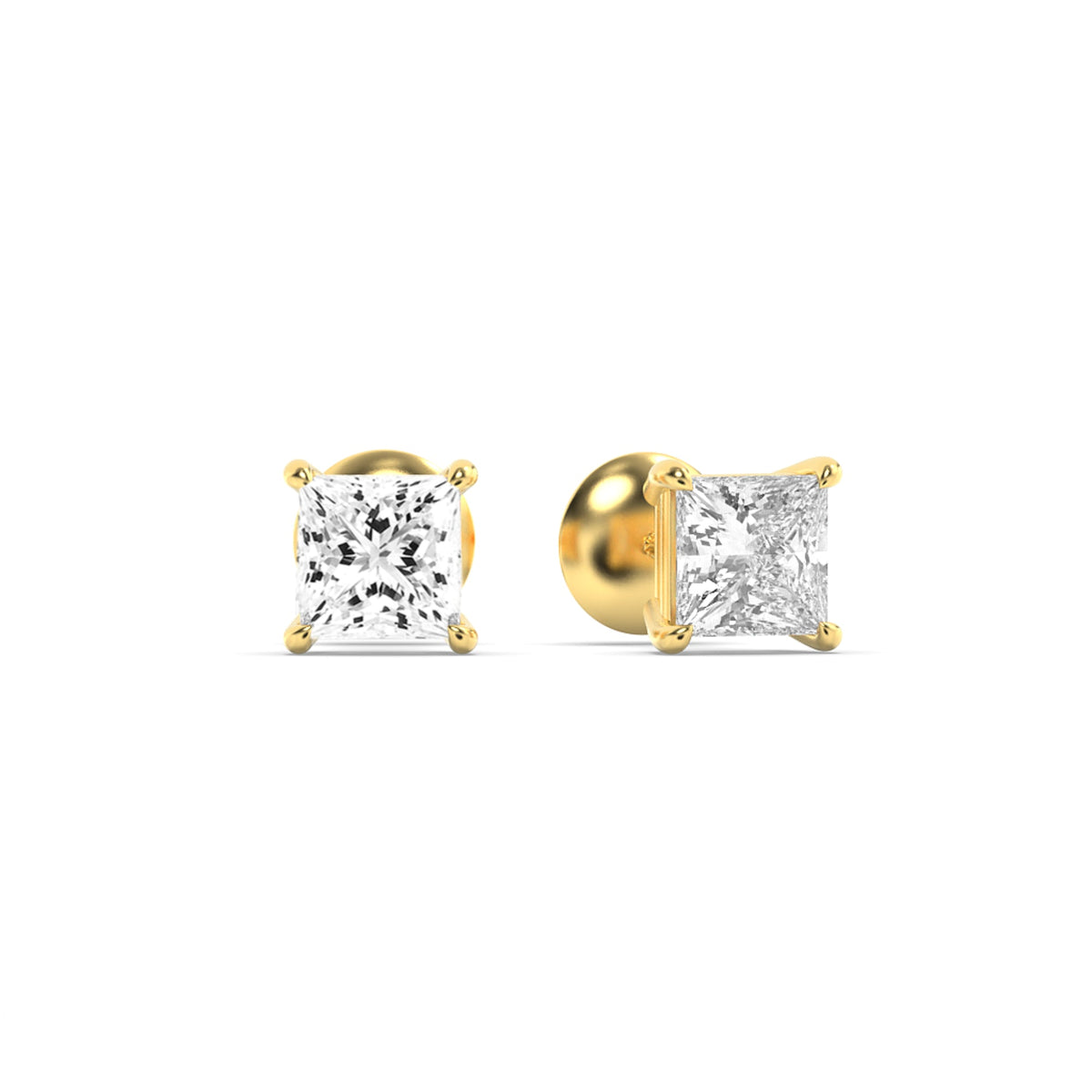 3CTW Princess Lab-Grown Diamond Prong Classic Basket Set Stud Earrings 2 Stones