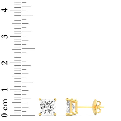 3CTW Princess Lab-Grown Diamond Prong Classic Basket Set Stud Earrings 2 Stones