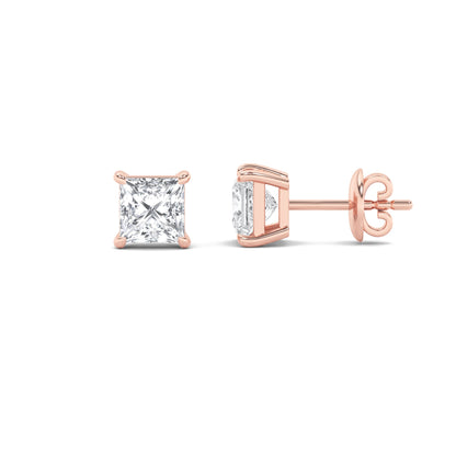 3CTW Princess Lab-Grown Diamond Prong Classic Basket Set Stud Earrings 2 Stones