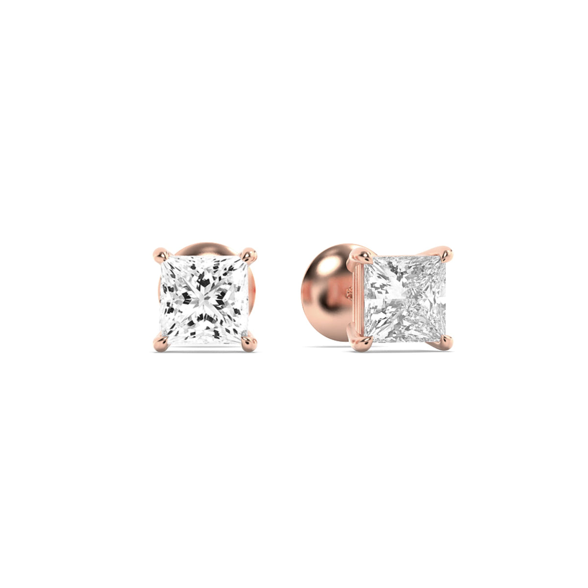3CTW Princess Lab-Grown Diamond Prong Classic Basket Set Stud Earrings 2 Stones