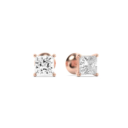 3CTW Princess Lab-Grown Diamond Prong Classic Basket Set Stud Earrings 2 Stones
