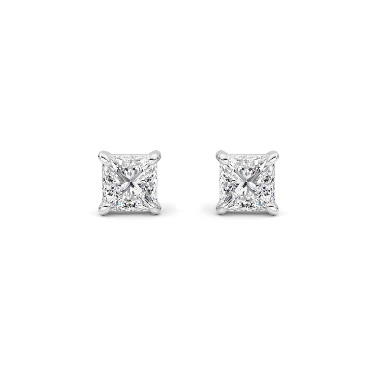 4CTW Princess Lab-Grown Diamond Prong Classic Basket Set Stud Earrings 2 Stones
