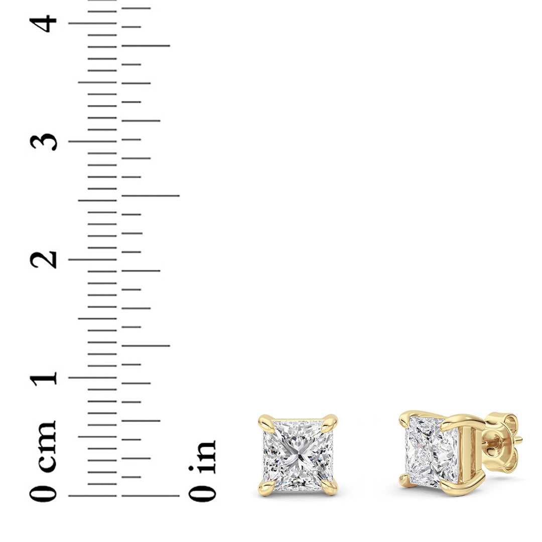 4CTW Princess Lab-Grown Diamond Prong Classic Basket Set Stud Earrings 2 Stones