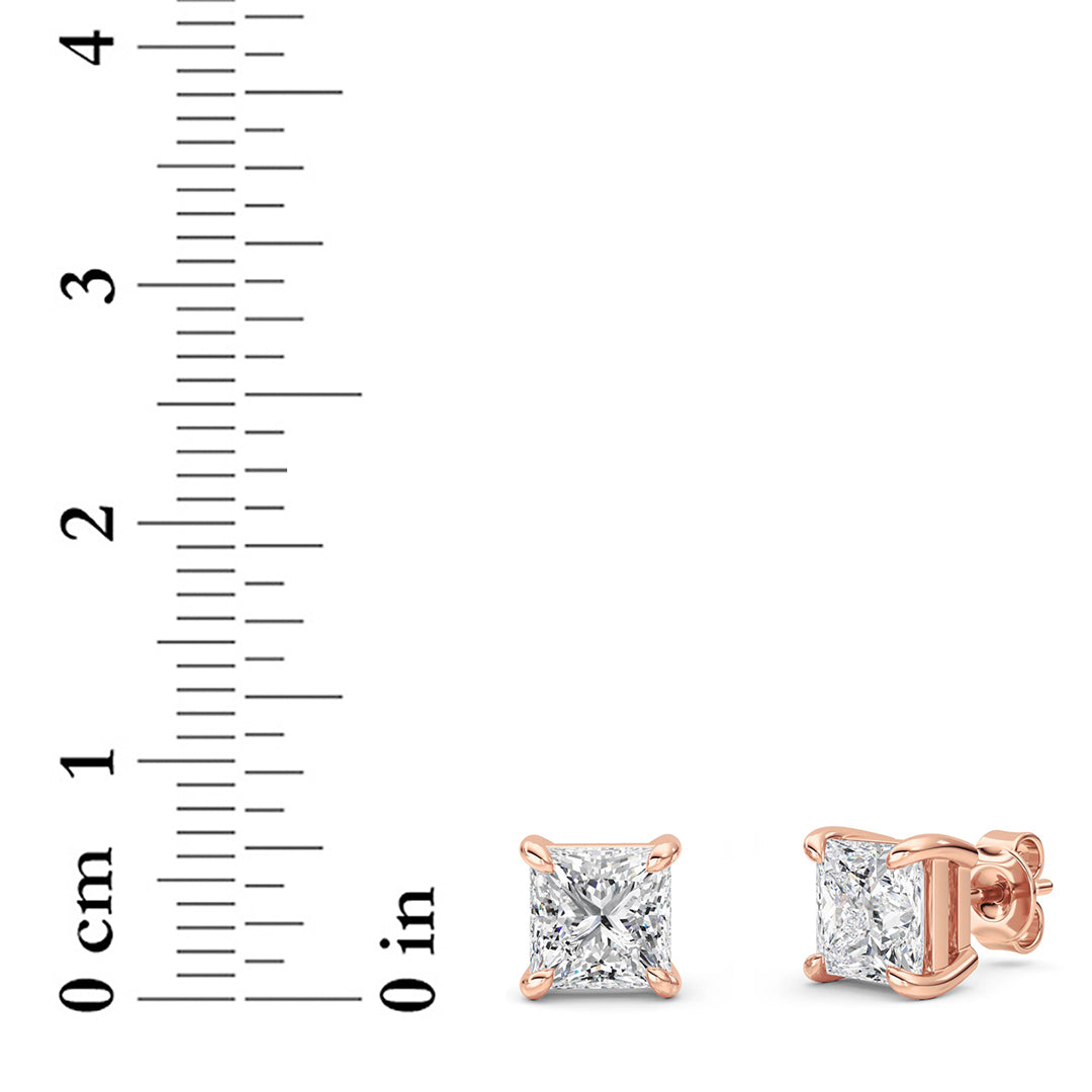 4CTW Princess Lab-Grown Diamond Prong Classic Basket Set Stud Earrings 2 Stones