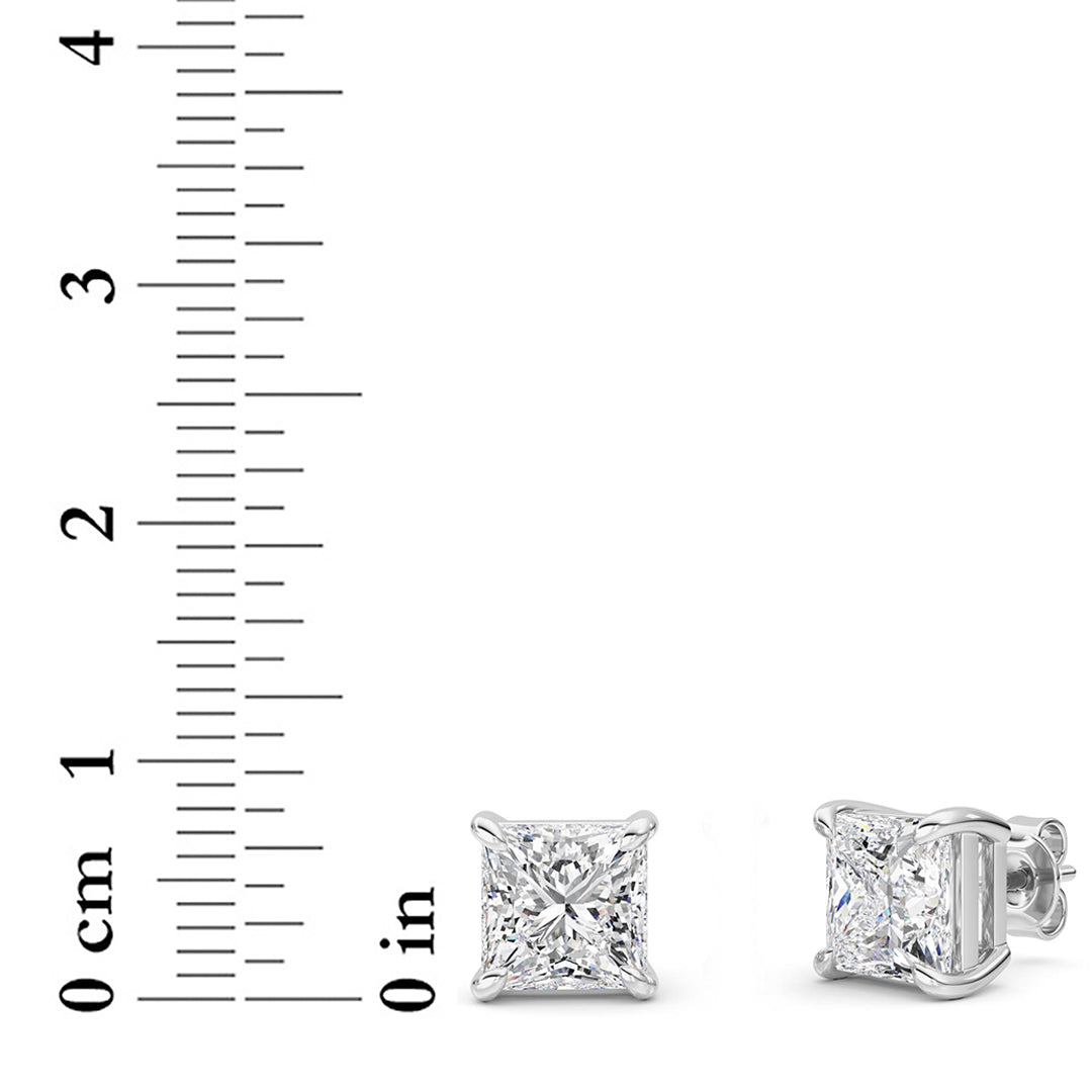6CTW Princess Lab-Grown Diamond Prong Classic Basket Set Stud Earrings 2 Stones