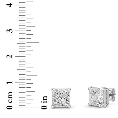 6CTW Princess Lab-Grown Diamond Prong Classic Basket Set Stud Earrings 2 Stones