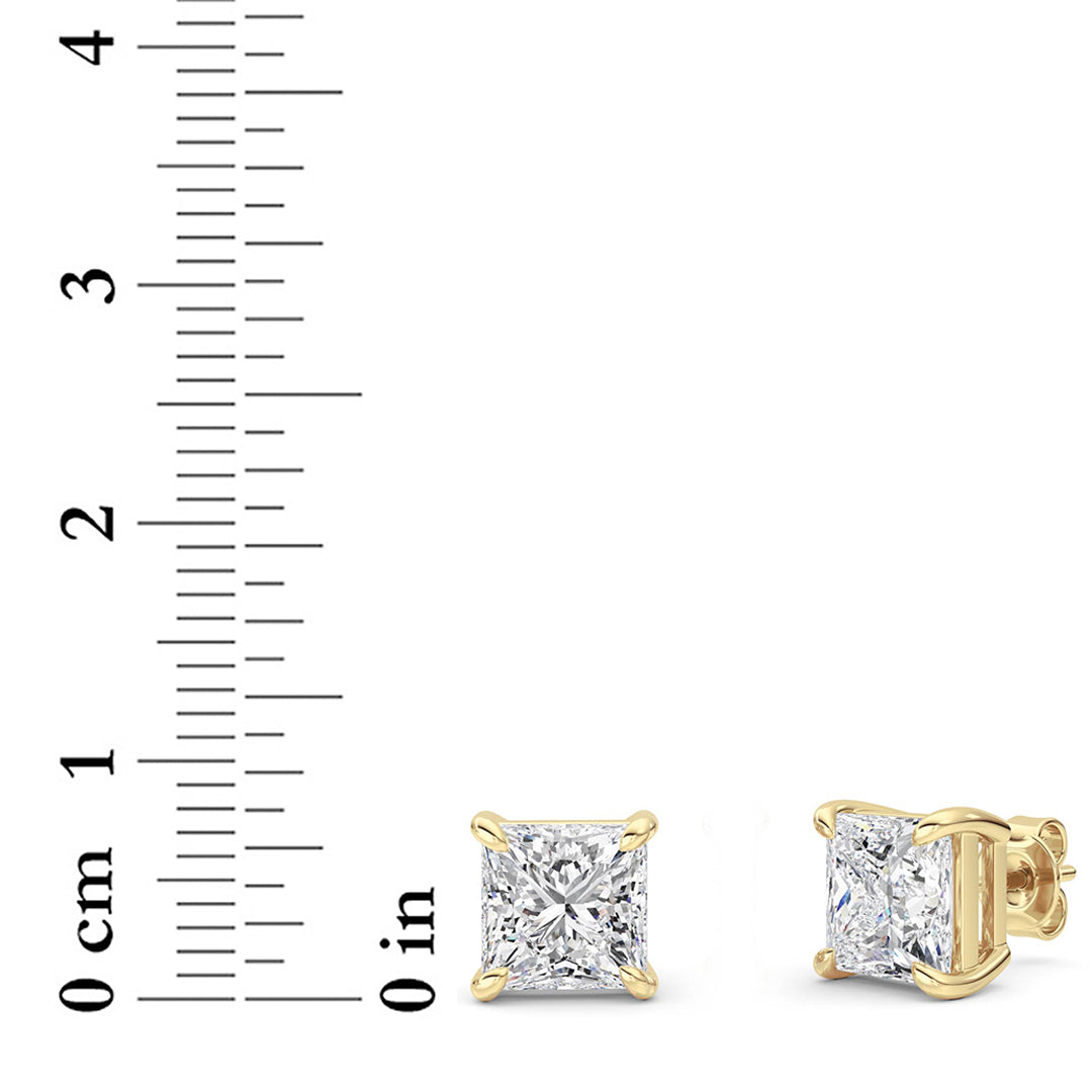 6CTW Princess Lab-Grown Diamond Prong Classic Basket Set Stud Earrings 2 Stones