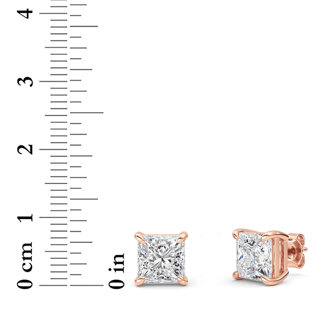 6CTW Princess Lab-Grown Diamond Prong Classic Basket Set Stud Earrings 2 Stones