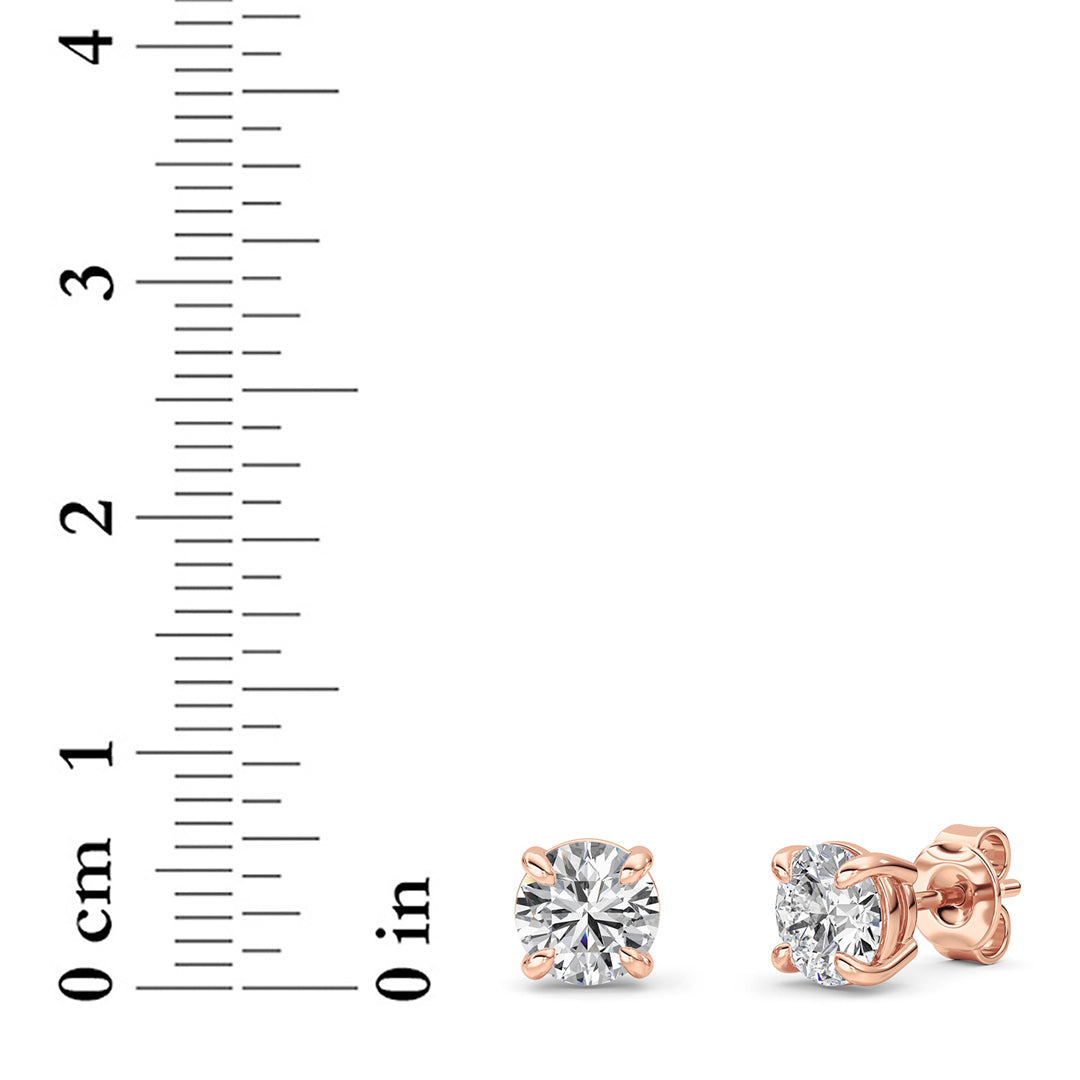 2CTW Round Lab-Grown Diamond Prong Classic Basket Set Stud Earrings 2 Stones 6.4mm Width