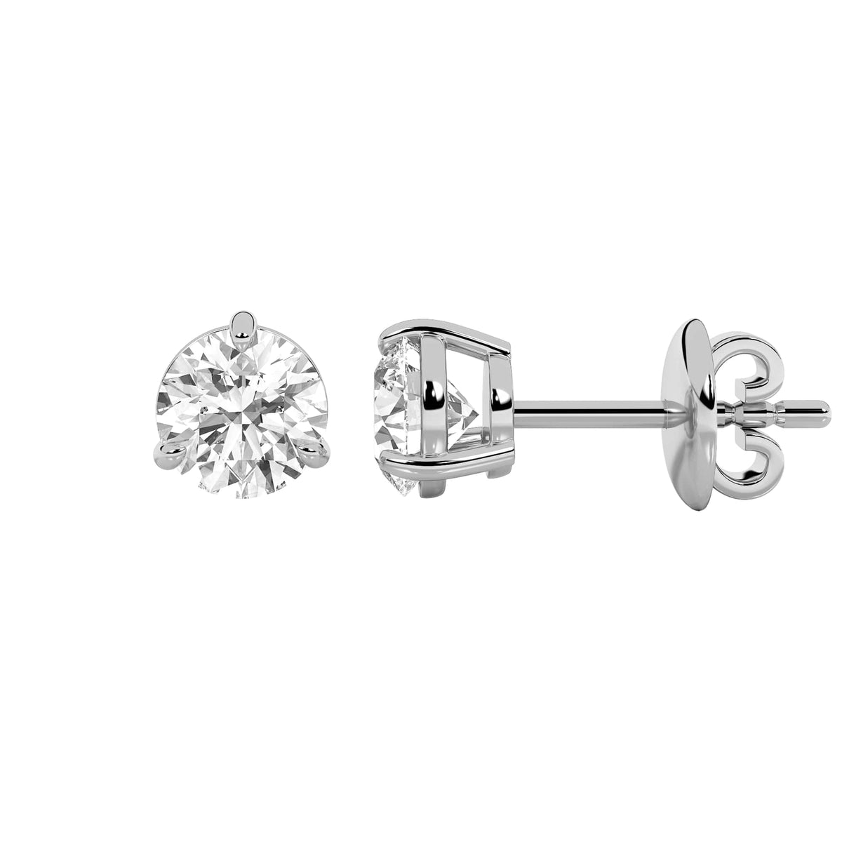 2CTW Round Lab-Grown Diamond Prong Classic Basket Set Stud Earrings 2 Stones 6.8mm Width