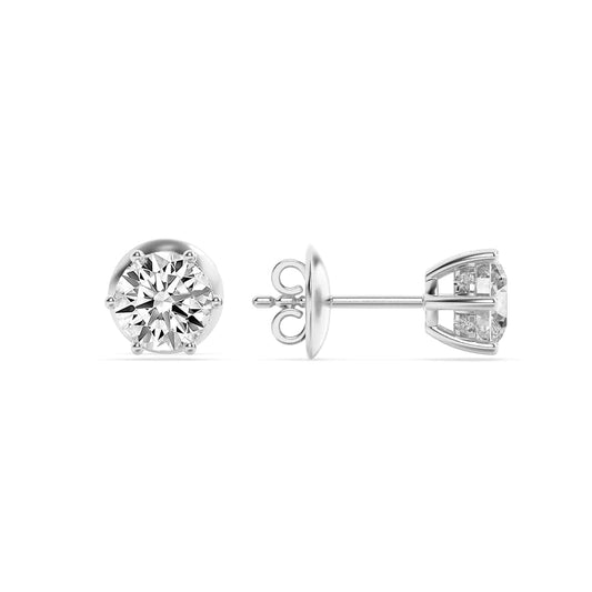 3CTW Round Lab-Grown Diamond Prong Hidden Halo Stud Earrings 14 Stones