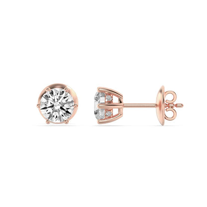 3CTW Round Lab-Grown Diamond Prong Hidden Halo Stud Earrings 14 Stones