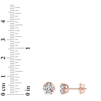 3CTW Round Lab-Grown Diamond Prong Hidden Halo Stud Earrings 14 Stones