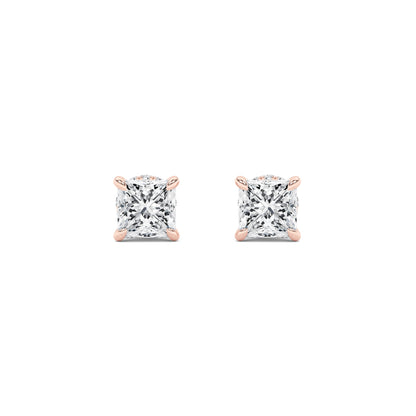 2CTW Princess Lab-Grown Diamond Prong Hidden Halo Stud Earrings 24 Stones