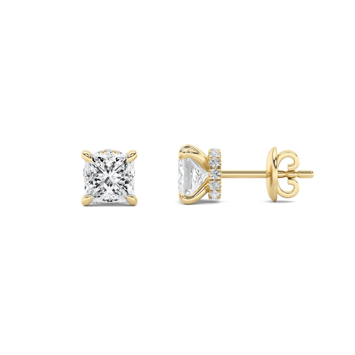 5CTW Princess Lab-Grown Diamond Prong Hidden Halo Stud Earrings 28 Stones