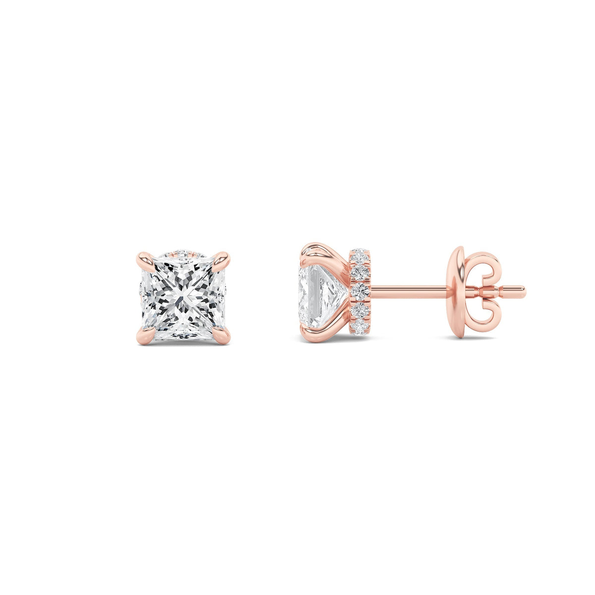 5CTW Princess Lab-Grown Diamond Prong Hidden Halo Stud Earrings 28 Stones