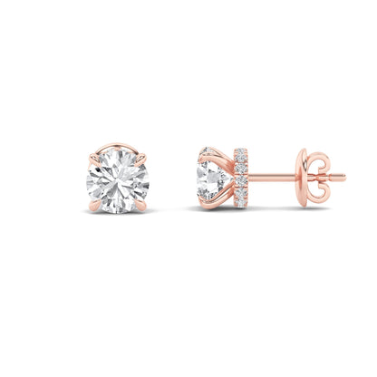 2CTW Round Lab-Grown Diamond Prong Hidden Halo Stud Earrings 28 Stones