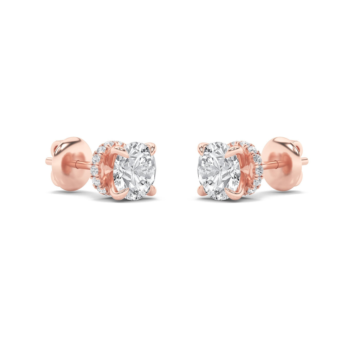 3CTW Round Lab-Grown Diamond Prong Hidden Halo Stud Earrings 30 Stones