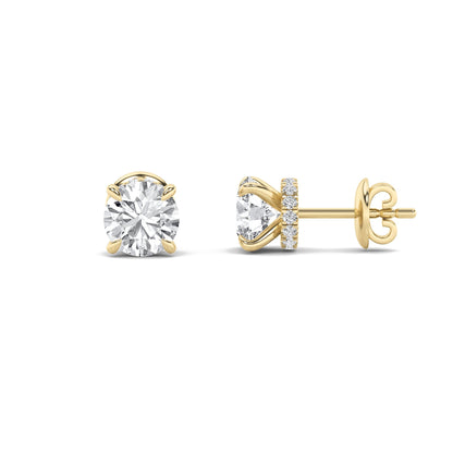 5CTW Round Lab-Grown Diamond Prong Hidden Halo Stud Earrings 30 Stones