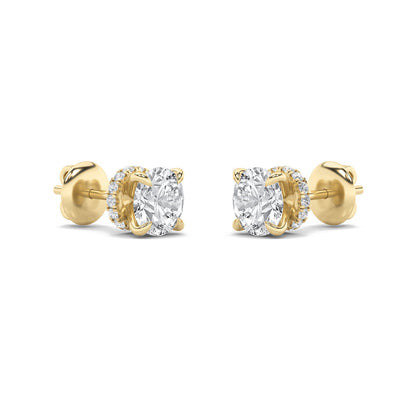 5CTW Round Lab-Grown Diamond Prong Hidden Halo Stud Earrings 30 Stones