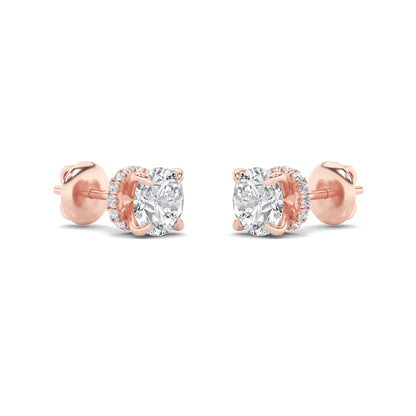 5CTW Round Lab-Grown Diamond Prong Hidden Halo Stud Earrings 30 Stones