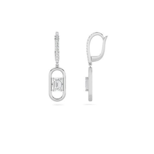 1CTW Emerald Lab-Grown Diamond Prong Paperclip Dangle Earrings 24 Stones