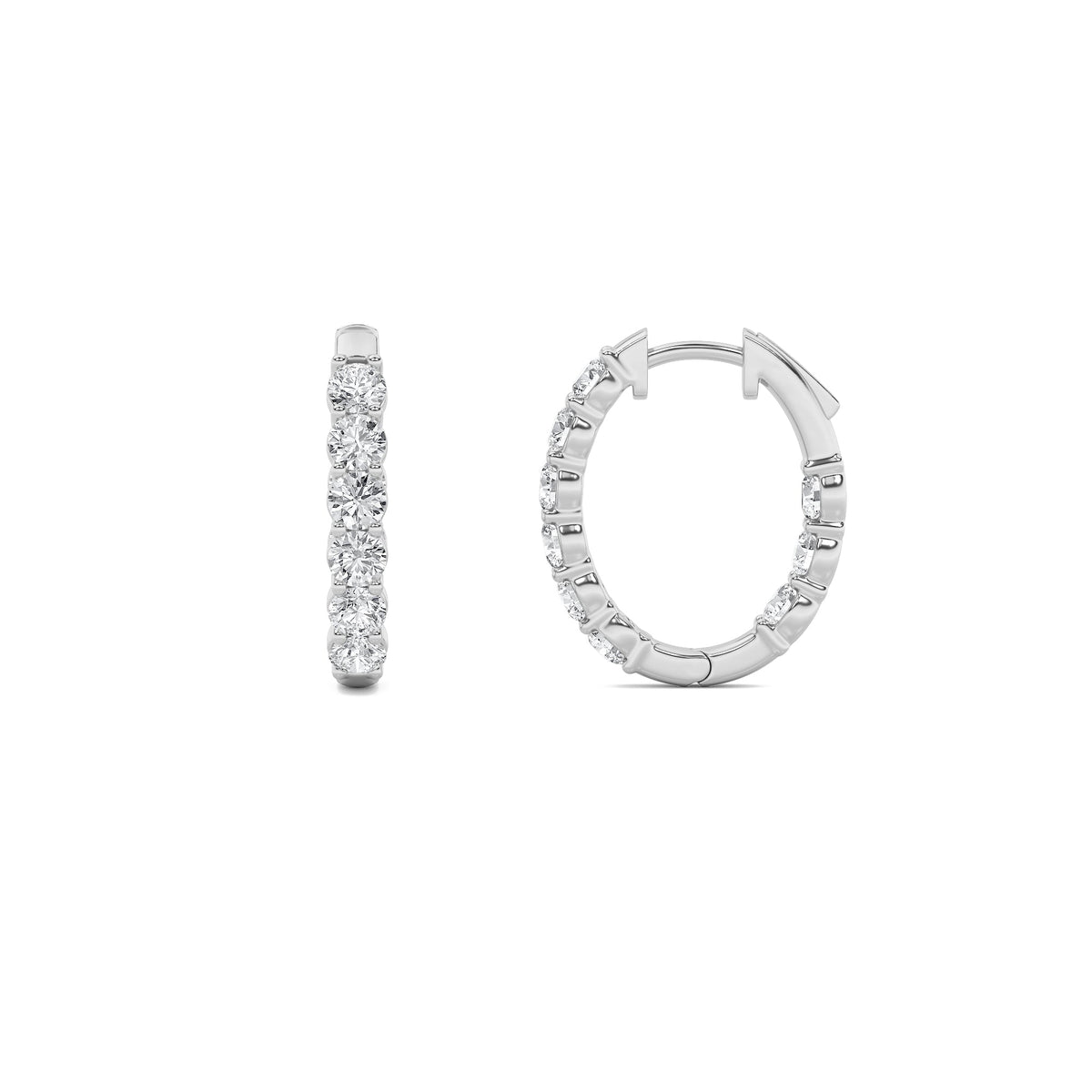 3CTW Round Lab-Grown Diamond Prong Inside Out Hoop Earrings 18 Stones 3.4mm Width