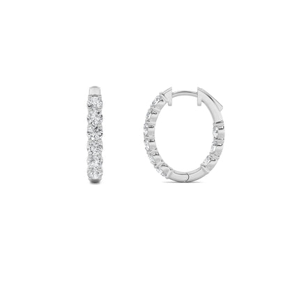 3CTW Round Lab-Grown Diamond Prong Inside Out Hoop Earrings 18 Stones 3.4mm Width