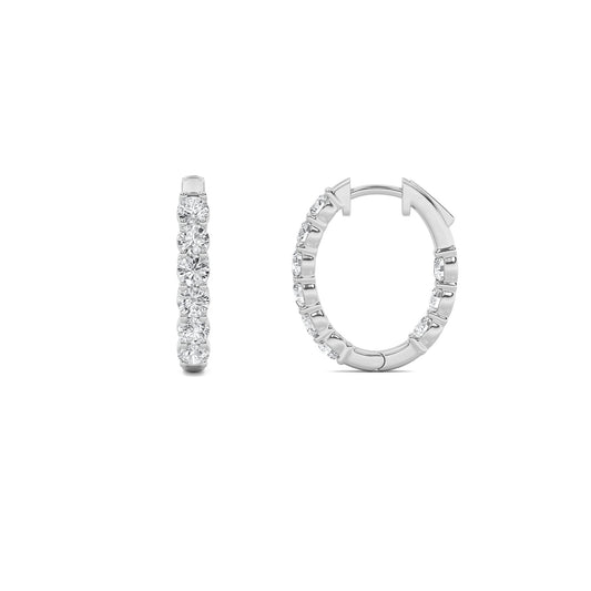 3CTW Round Lab-Grown Diamond Prong Inside Out Hoop Earrings 18 Stones 3.4mm Width