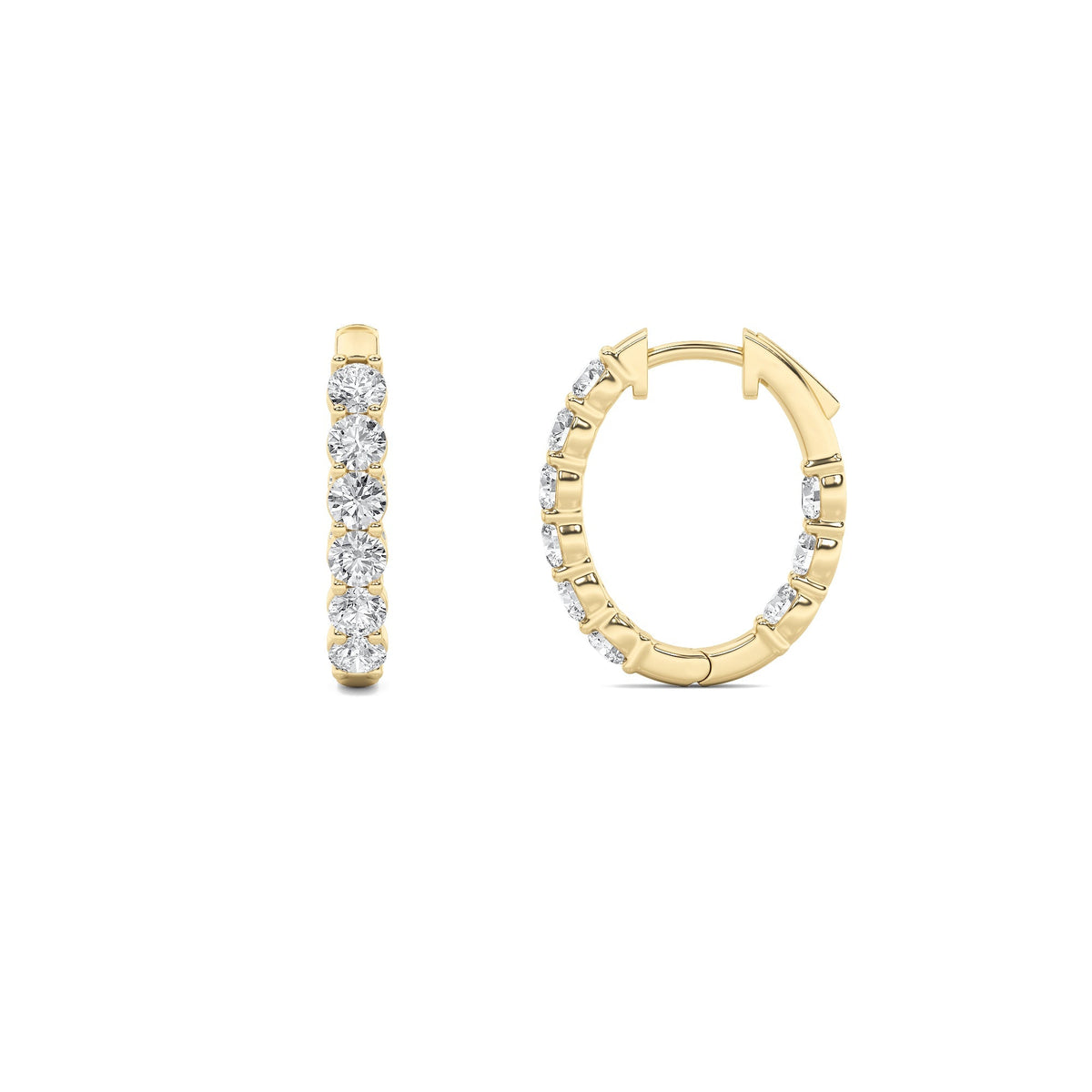 3CTW Round Lab-Grown Diamond Prong Inside Out Hoop Earrings 18 Stones 3.4mm Width