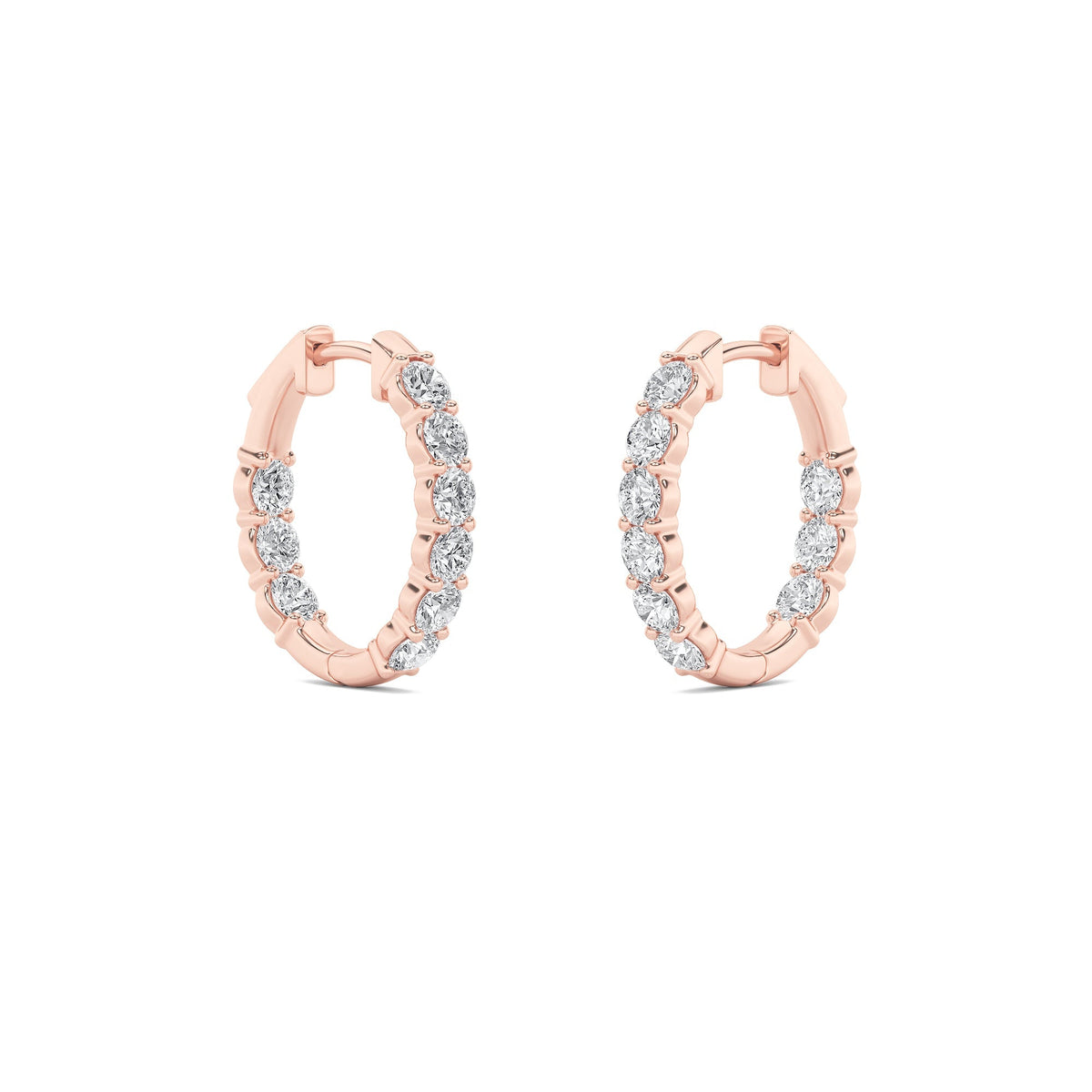 3CTW Round Lab-Grown Diamond Prong Inside Out Hoop Earrings 18 Stones 3.4mm Width