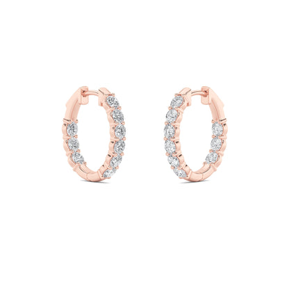3CTW Round Lab-Grown Diamond Prong Inside Out Hoop Earrings 18 Stones 3.4mm Width