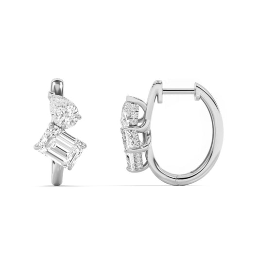 3CTW Emerald Lab-Grown Diamond Prong Toi et Moi Huggie Earrings 46 Stones