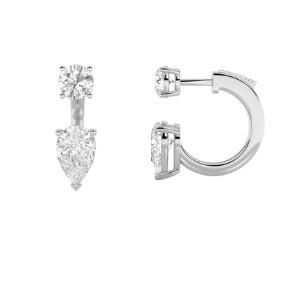 3.5CTW Pear Lab-Grown Diamond Prong Stud Earrings with J Hoop Earrings 4 Stones