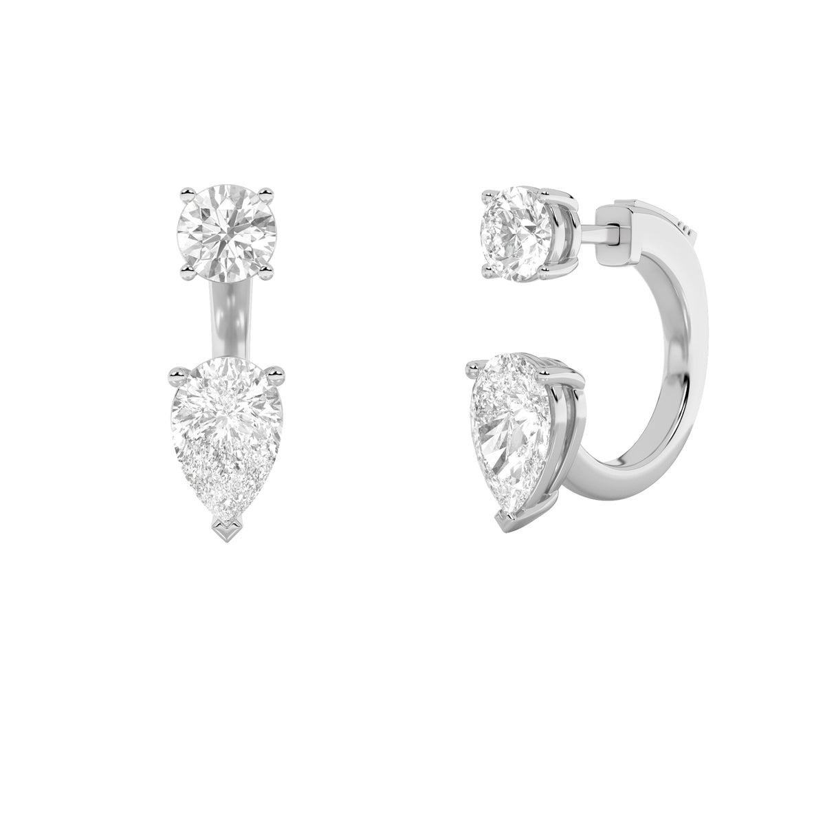 3.5CTW Pear Lab-Grown Diamond Prong Stud Earrings with J Hoop Earrings 4 Stones