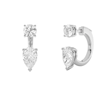 3.5CTW Pear Lab-Grown Diamond Prong Stud Earrings with J Hoop Earrings 4 Stones