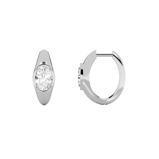 2CTW Oval Lab-Grown Diamond Prong Solitaire Huggie Earrings 2 Stones
