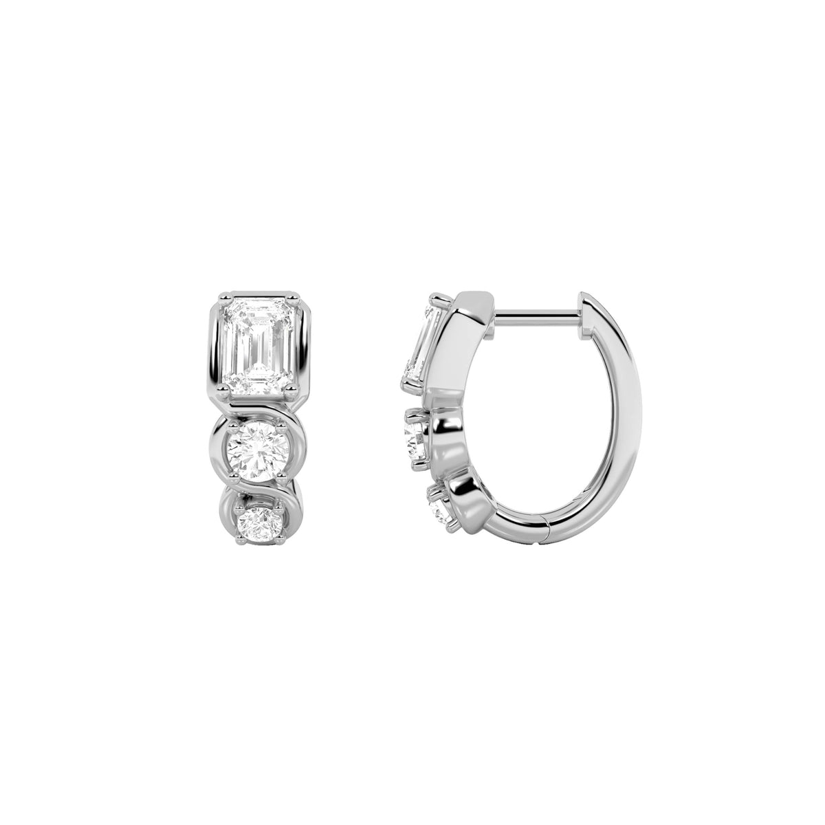 2.5CTW Emerald Lab-Grown Diamond Prong Three Stone Huggie Earrings 6 Stones
