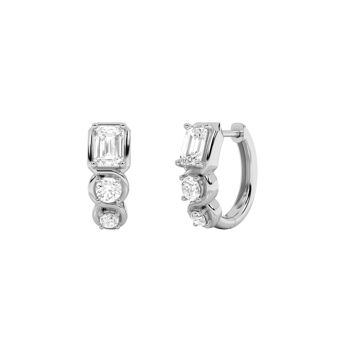 2.5CTW Emerald Lab-Grown Diamond Prong Three Stone Huggie Earrings 6 Stones