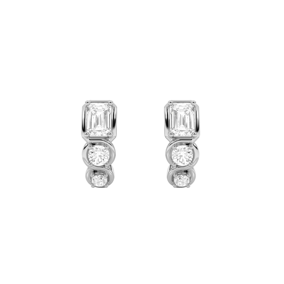 2.5CTW Emerald Lab-Grown Diamond Prong Three Stone Huggie Earrings 6 Stones