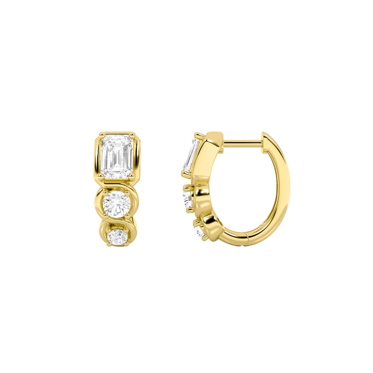 2.5CTW Emerald Lab-Grown Diamond Prong Three Stone Huggie Earrings 6 Stones