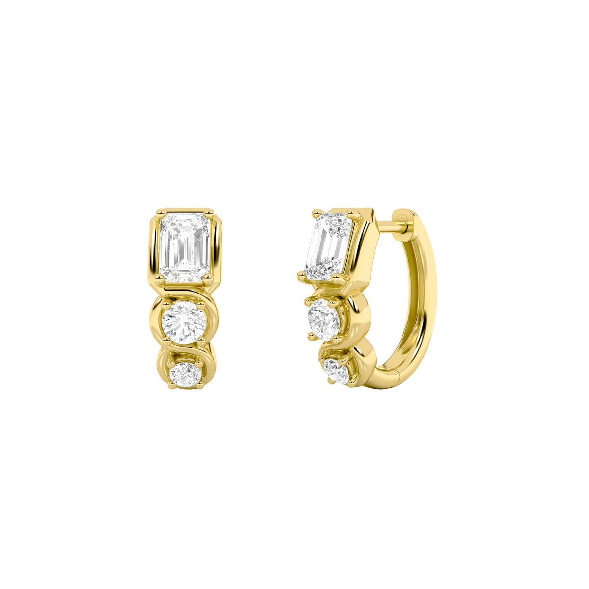 2.5CTW Emerald Lab-Grown Diamond Prong Three Stone Huggie Earrings 6 Stones
