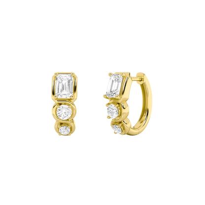 2.5CTW Emerald Lab-Grown Diamond Prong Three Stone Huggie Earrings 6 Stones
