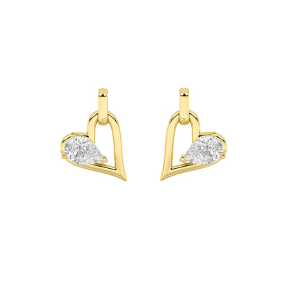 1CTW Pear Lab-Grown Diamond Prong Heart Dangle Earrings 2 Stones