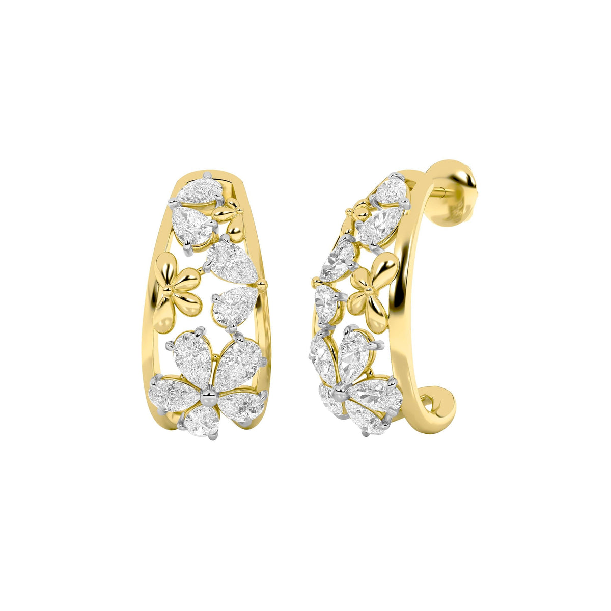 4.5CTW Pear Lab-Grown Diamond Prong Fancy Flower Earrings 18 Stones