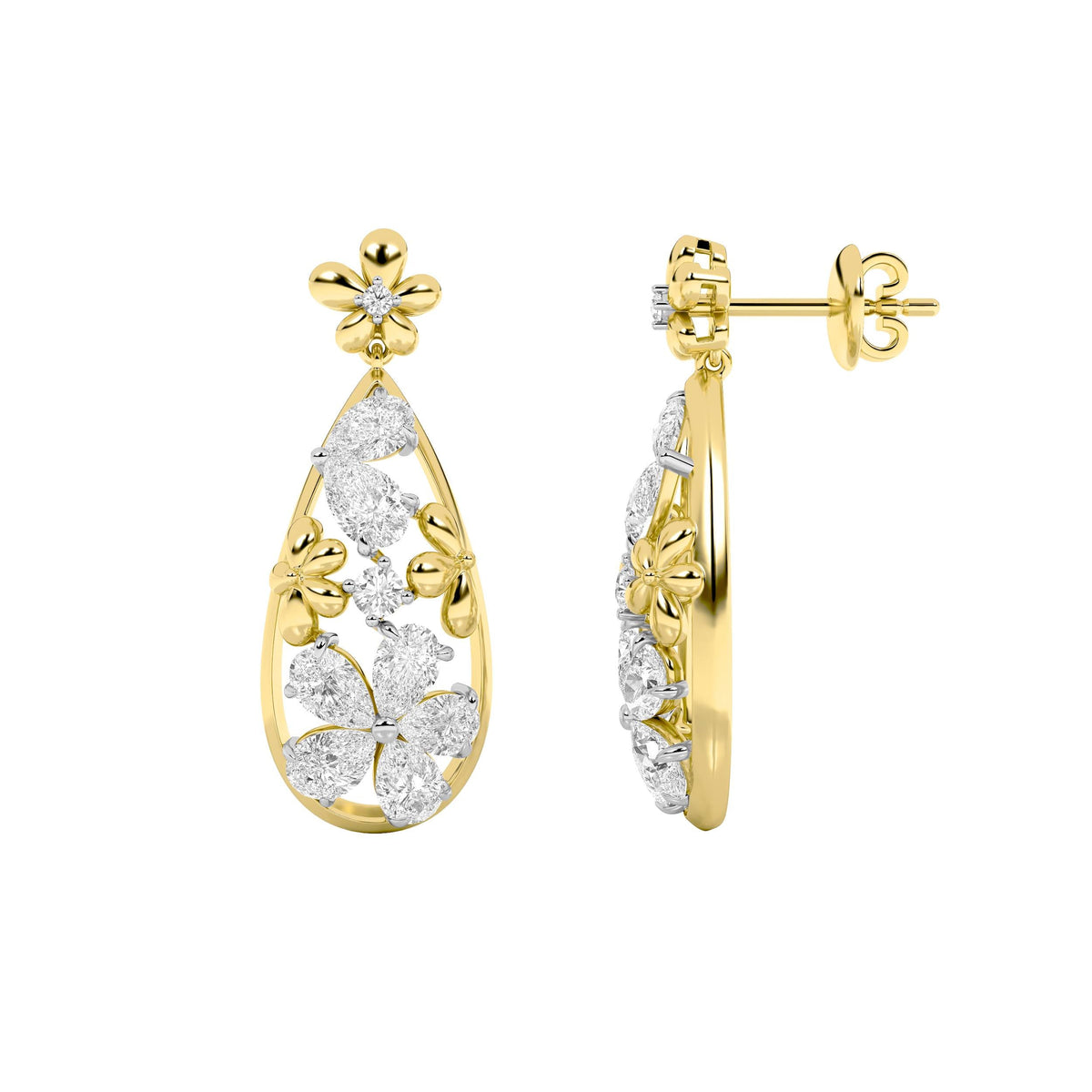 3.75CTW Pear Lab-Grown Diamond Prong Fancy Flower Earrings 20 Stones