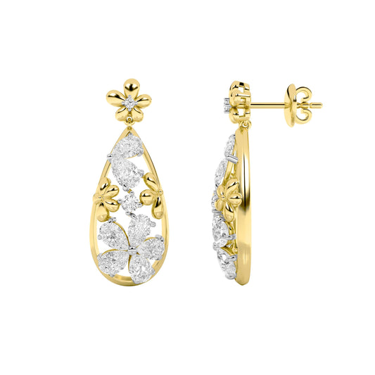 3.75CTW Pear Lab-Grown Diamond Prong Fancy Flower Earrings 20 Stones